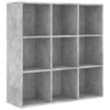 vidaXL Шкаф библиотека, бетонно сив, 98x29x97,5 см, инженерно дърво