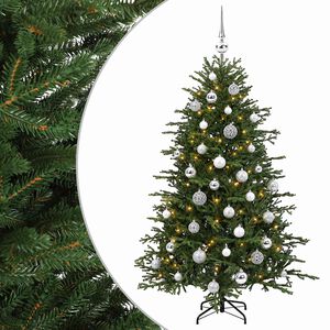 vidaXL Изкуствена коледна елха с топки 120 см 150 LED светодиода
