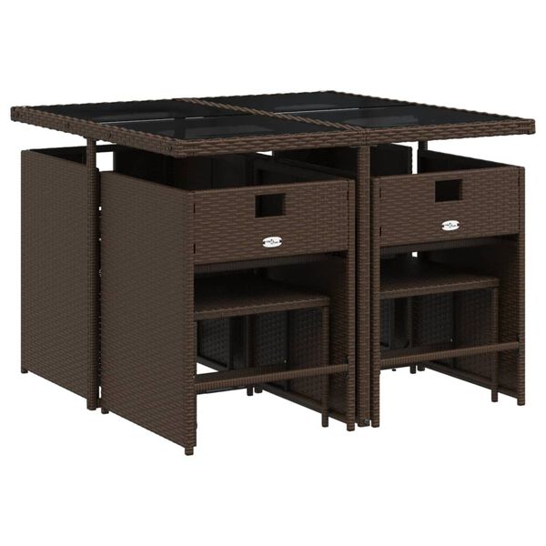 vidaXL Градински трапезен комплект възглавници 9 части кафяв полиратан