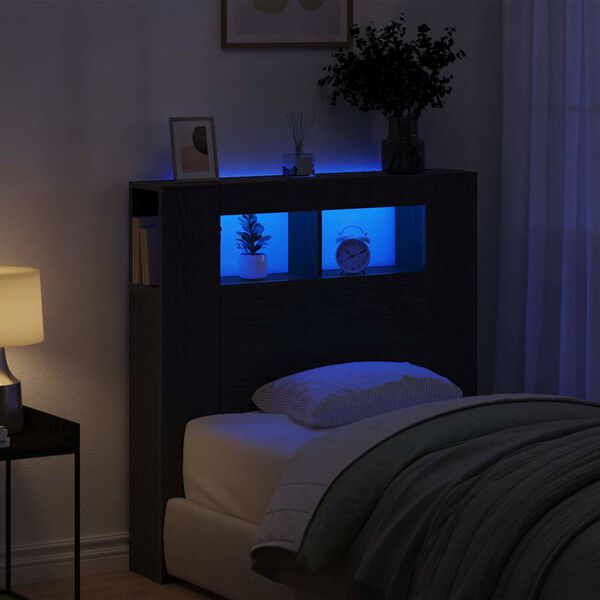 vidaXL LED глава Черния дъб 100 x 18,5 x 103,5 см Инженерно дърво