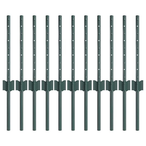 vidaXL Стълб за ограда. 11 pcs Зелен 80 cm Стомана