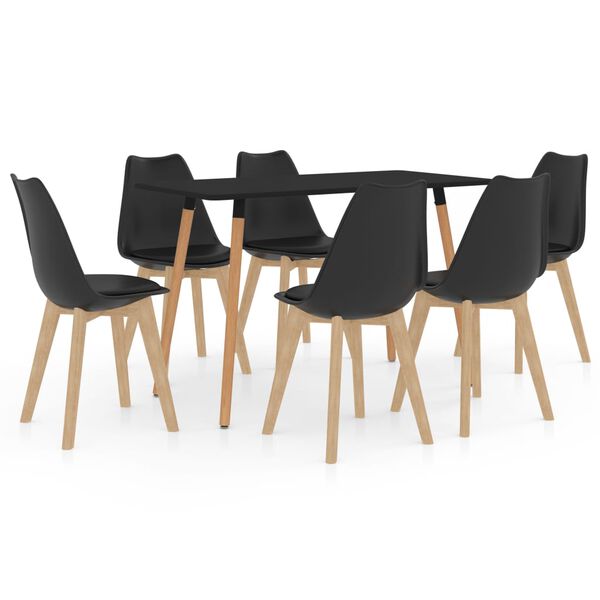 vidaXL Трапезен комплект от 7 части, черен