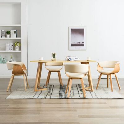 vidaXL Трапезни столове, 4 бр, кремави, извито дърво и изкуствена кожа