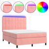 vidaXL Боксспринг легло с матрак и LED, розово, 140x190 см, кадифе