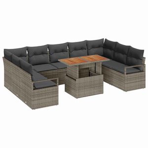 vidaXL Градински Софа Комплект с възглавница 10 pcs Сив и кафяв