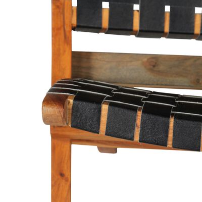 vidaXL Сгъваем стол, кръстосани ивици, черен, естествена кожа