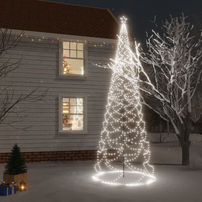 vidaXL Коледно дърво с метален стълб, 1400 LED, студено бяло, 5 м