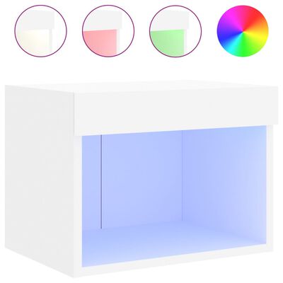 vidaXL Нощни шкафчета с LED осветление, за стенен монтаж, 2 бр, бели