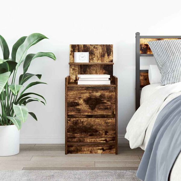 vidaXL Нощно шкафче с 2 чекмеджета, опушен дъб, 38x34x80 см