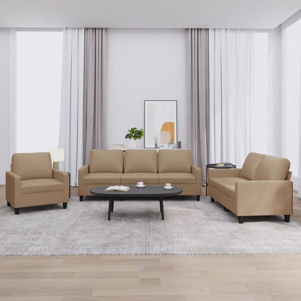 vidaXL Комплект дивани 3 части с възглавници капучино изкуствена кожа