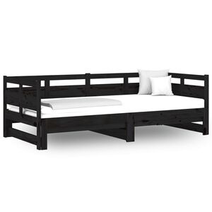 vidaXL Разтегателна кушетка, черна, борово дърво масив, 2x(80x200) см
