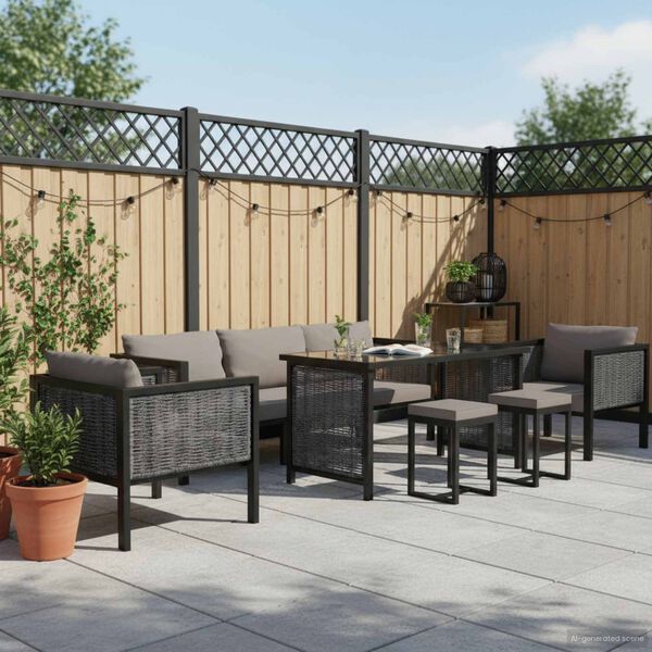 vidaXL Градински комплект с възглавници, 8 части, полиратан, антрацит