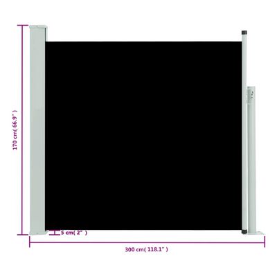 vidaXL Прибираща се дворна странична тента, 170x300 см, черна