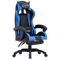 vidaXL Геймърски стол с подложка за крака синьо/черно изкуствена кожа