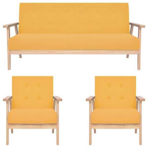 vidaXL Комплект диван с кресла, 3 части, текстил, жълт