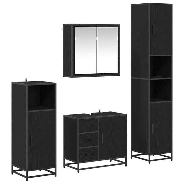 vidaXL Комплект мебели за баня с рафт 4 pcs Черния дъб Инженерно дърво