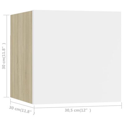 vidaXL ТВ шкаф за стенен монтаж, бяло и дъб сонома, 30,5x30x30 см