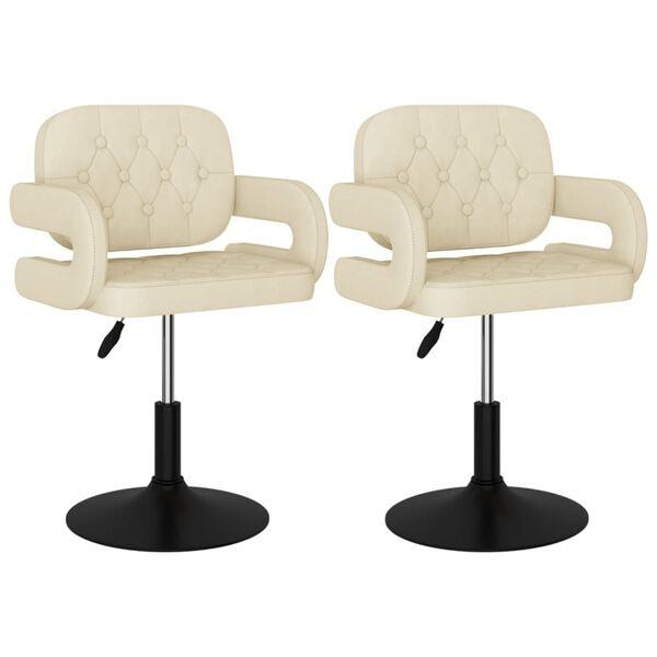 vidaXL Въртящи се трапезни столове, 2 бр, кремави, текстил