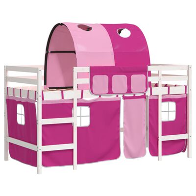 vidaXL Детско високо легло с тунел, розово, 80x200 см, бор масив