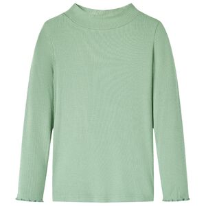 vidaXL Детска тениска с дълги ръкави, ниска яка, тъмна мента, 128