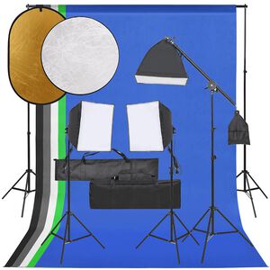 vidaXL Фотографски комплект за студио, комплект лампи, фон и рефлектор