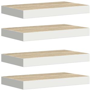 vidaXL Окачени стенни рафтове, 4 бр, дъб и бял, 50x23,5x3,8 см, МДФ