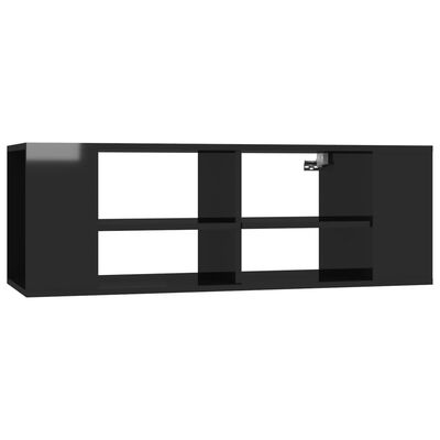 vidaXL ТВ шкаф за стенен монтаж, черен гланц, 102x35x35 см, ПДЧ