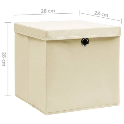 vidaXL Кутии за съхранение с капаци 10 бр 28x28x28 см кремави