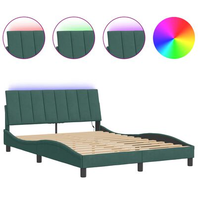 vidaXL Рамка за легло с LED осветление тъмнозелена 120x200 см кадифе