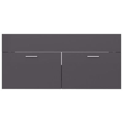 vidaXL Долен шкаф за мивка, сив гланц, 100x38,5x46 см, ПДЧ