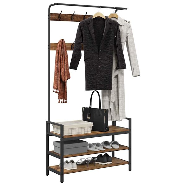 vidaXL Закачалка за палта Старо дърво 95 x 34 x 184 см Инженерно дърво