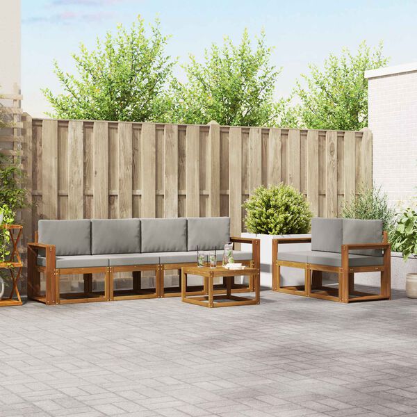 vidaXL Комплект дивани за открито 7 pcs Естествено и светло сиво