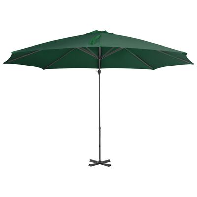 vidaXL Градински чадър чупещо рамо с алуминиев прът 300 см зелен