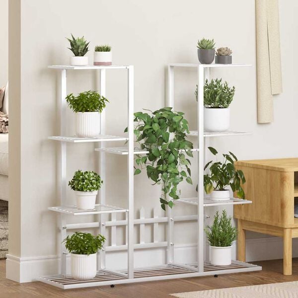 vidaXL Стойка за цветя, 94,5x25x89 см, бяла, желязо