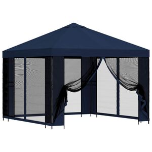 vidaXL Градинска беседка със стени 3 x 3 m Синьо Полиестер и стомана
