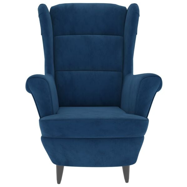 vidaXL Фотьойл Wingback с табуретка, син, кадифе