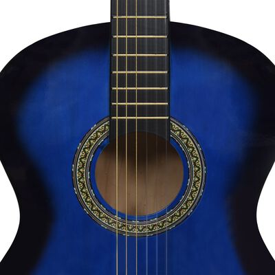 vidaXL Класическа китара за начинаещи, синя, 4/4, 39", липово дърво