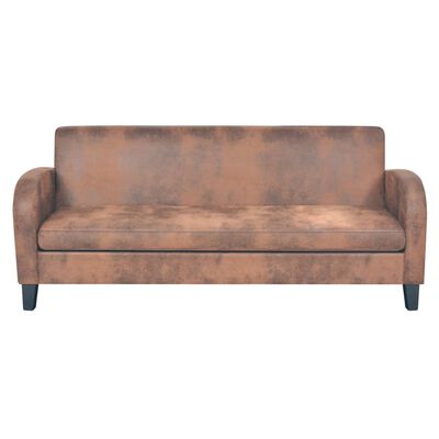 vidaXL Триместен диван, изкуствен велур, кафяв