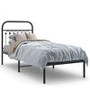 vidaXL Метална рамка за легло с горна табла, черна, 75x190 см