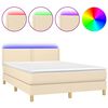 vidaXL Боксспринг легло с матрак и LED, кремаво, 140x190 см, плат