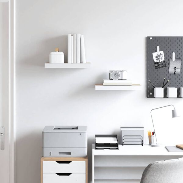 vidaXL Окачени стенни рафтове, 2 бр, дъб и бял, 40x23x3,8 см, МДФ