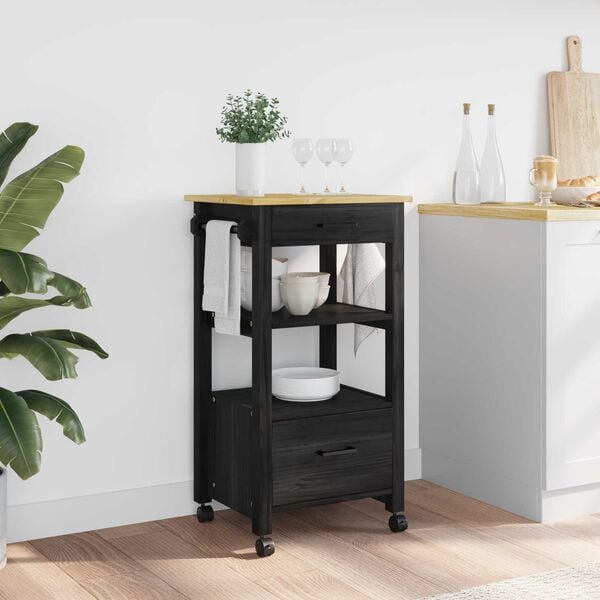 vidaXL Кухненска количка Едноцветен Черно