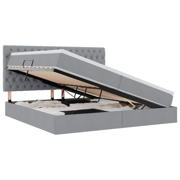 vidaXL Легло с място за съхранение и матрак Светлосиво 200 x 200 cm