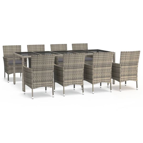 vidaXL Градински трапезен комплект 9 части с възглавници сив полиратан