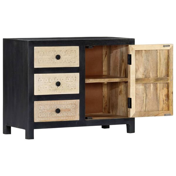 vidaXL Ръчно резбован страничен шкаф, сив, 75x35x60 см, манго масив