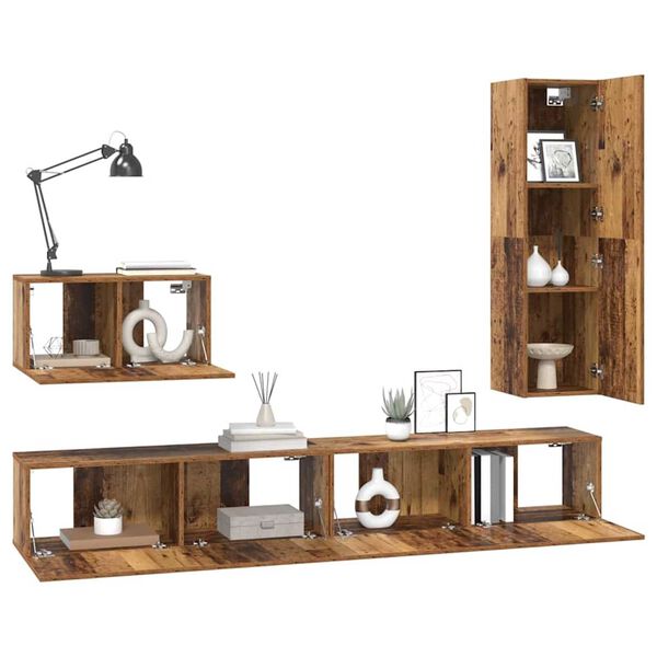 vidaXL Комплект ТВ шкаф с чекмедже 4 pcs Старо дърво Инженерно дърво