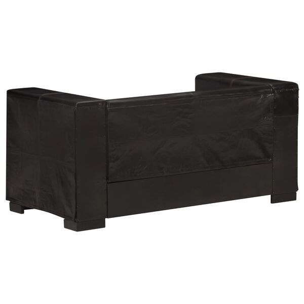 vidaXL 2-местен диван, черен, естествена кожа