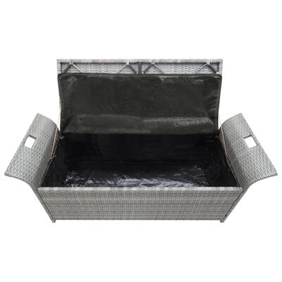 vidaXL Пейка за съхранение с възглавница, сива, 138 см, полиратан