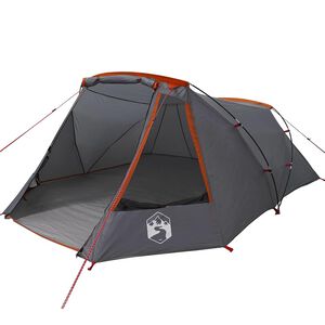 vidaXL Тунелен палатка за 3 души Сив и оранжев 328 x 228 x 115 см