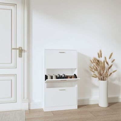 vidaXL Шкаф за обувки, бял, 59x17x108 см, инженерно дърво